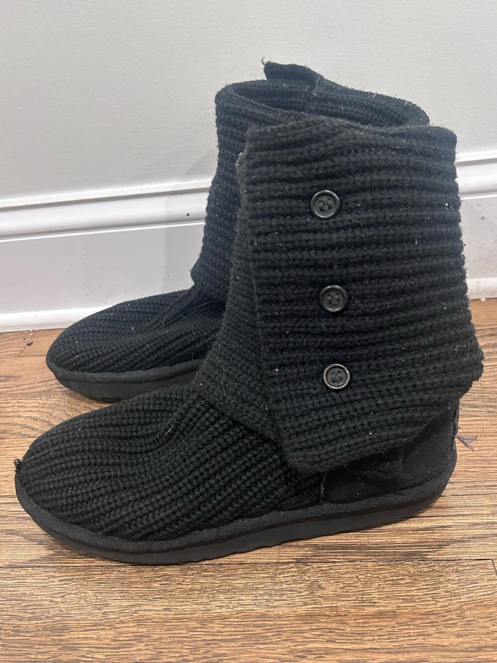 UGG Classic Cardy Black Knit Boot Cozy Y2K Cable Tall Sweater Boot Sz9 Cabincore